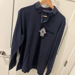 NWT Visconti Black Navy Long Sleeve Polo Shirt XL